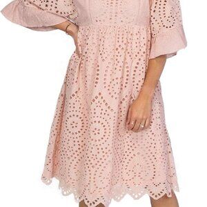 Roolee Falling For You Eyelet Dress XL Blush Lace Modest Cottagecore Boho Spring